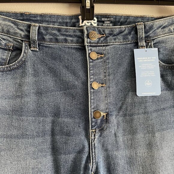 Lee Wmn 22M Pacific Blue MedWash High Rise Regular Fit Buton Fly Skinny Jean NWT - Picture 5 of 14